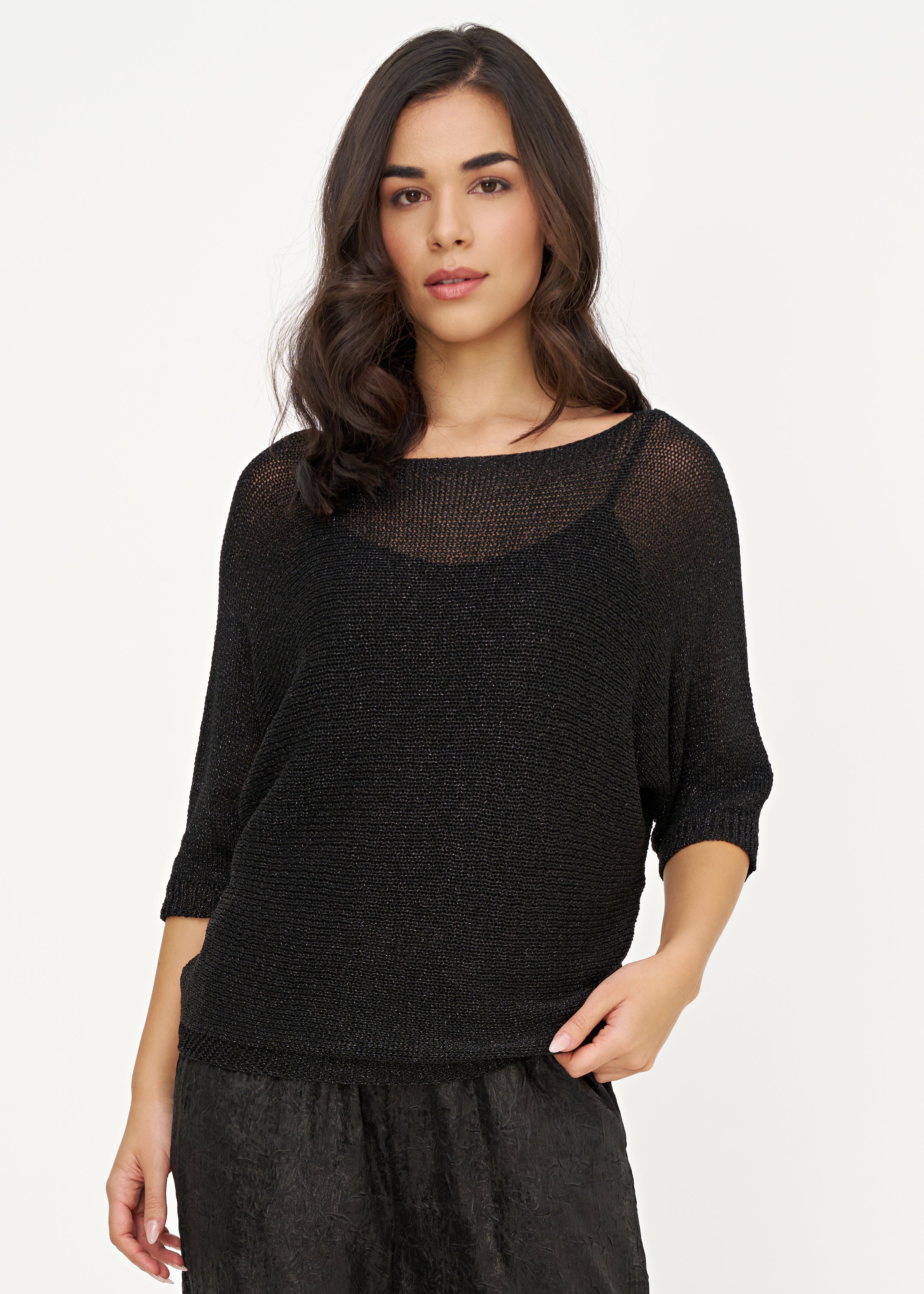 Chandail noir lurex avec boucle au dos, vue de face