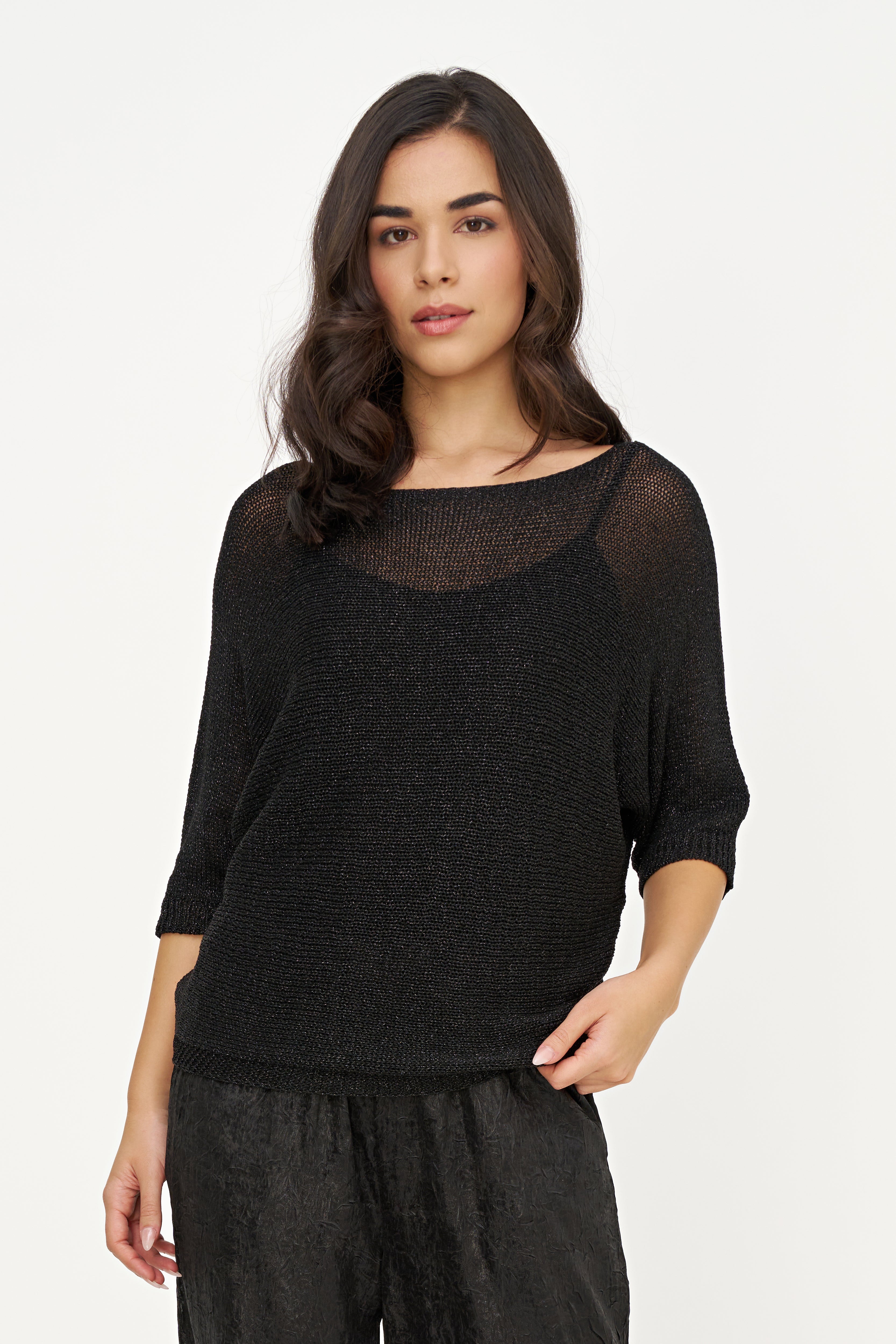 Chandail noir lurex avec boucle au dos, vue de face