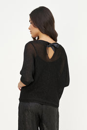 Chandail noir lurex avec boucle satinée, vue de dos