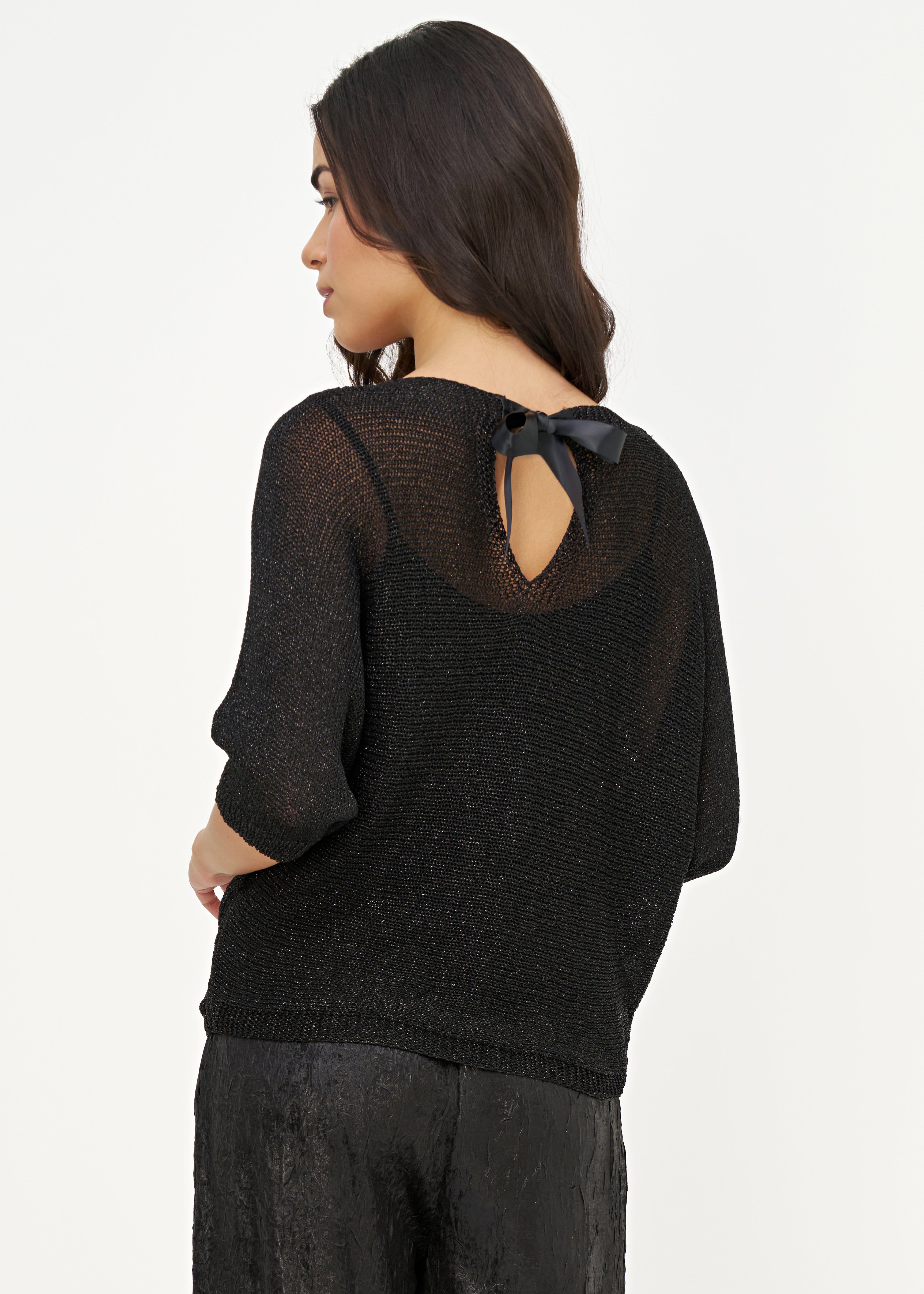 Chandail noir lurex avec boucle satinée, vue de dos