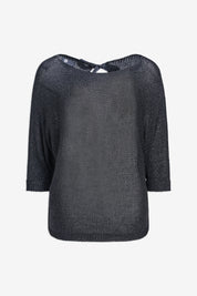 Chandail noir lurex à manches trois-quarts, vue à plat