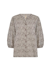 Blouse rayée pour femme, couleurs crème et brun, manches 3/4. Composition 100% Coton Organique. Marque Soyaconcept.