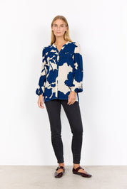 Blouse Imprimée Col V Élastique au Poignet