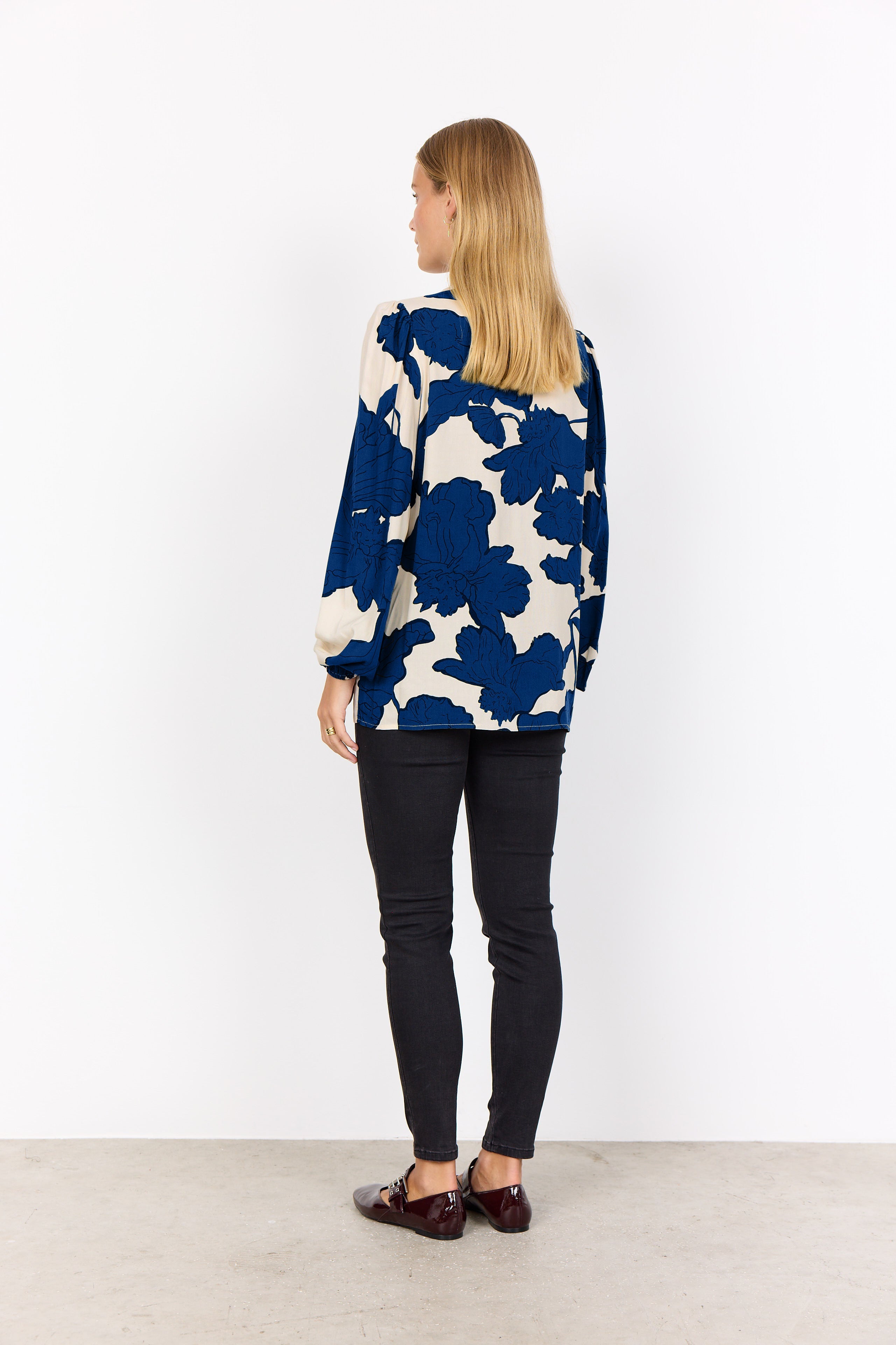 Blouse Imprimée Col V Élastique au Poignet