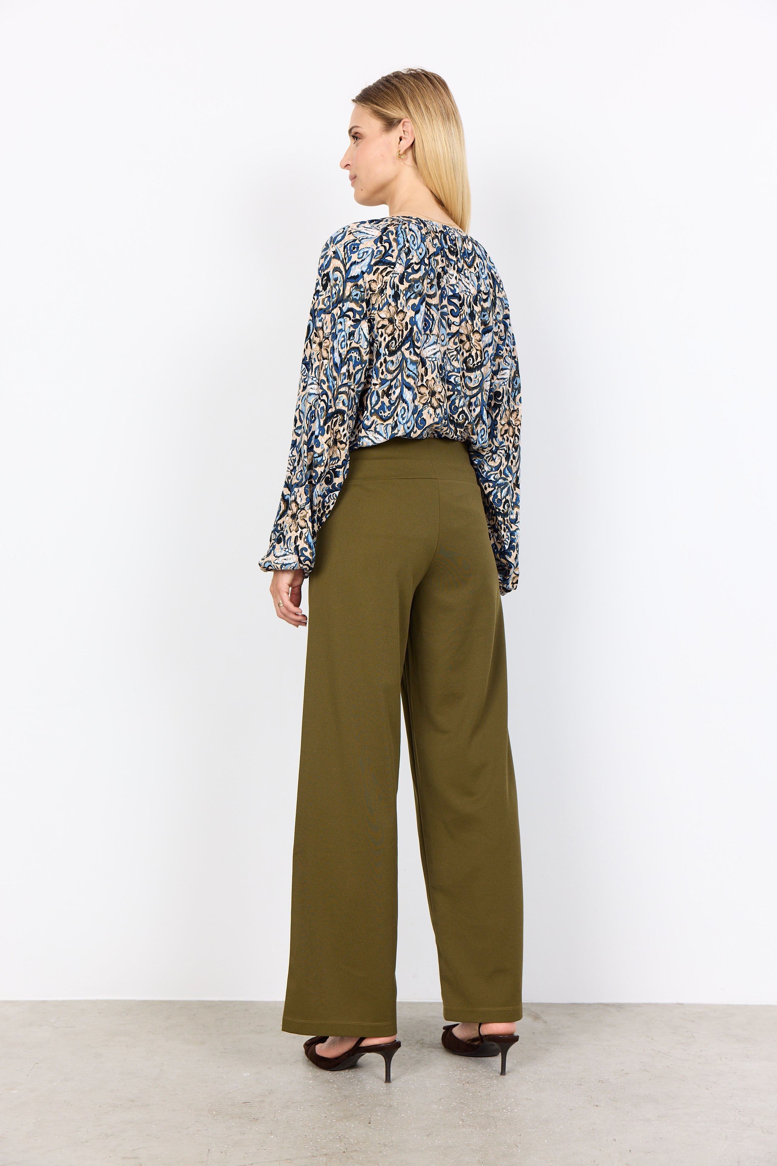 Blouse Imprimée Col V Élastique au Poignet