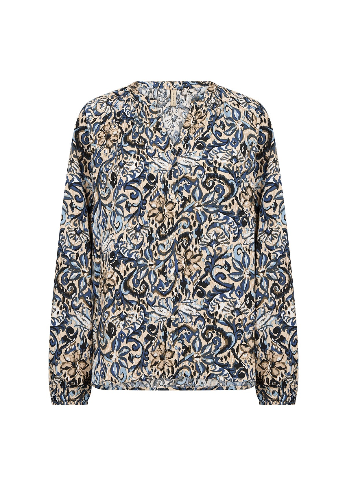 Blouse Imprimée Col V Élastique au Poignet