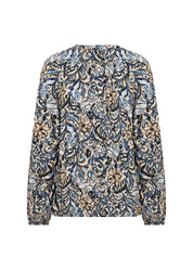 Blouse Imprimée Col V Élastique au Poignet