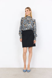 Blouse Imprimée avec Nid d'Abeille Col Montant