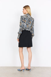 Blouse Imprimée avec Nid d'Abeille Col Montant