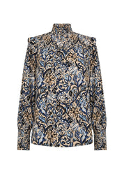 Blouse Imprimée avec Nid d'Abeille Col Montant