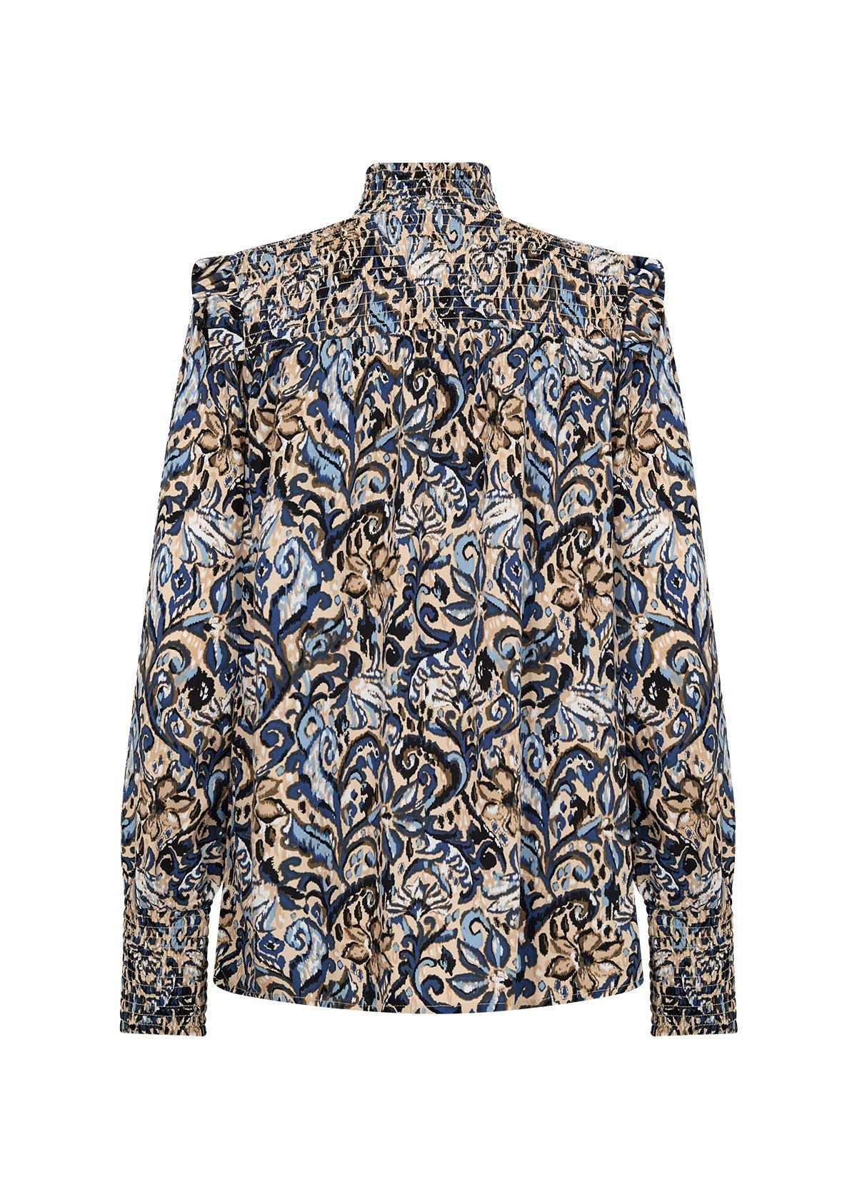 Blouse Imprimée avec Nid d'Abeille Col Montant