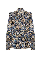 Blouse Imprimée avec Nid d'Abeille Col Montant