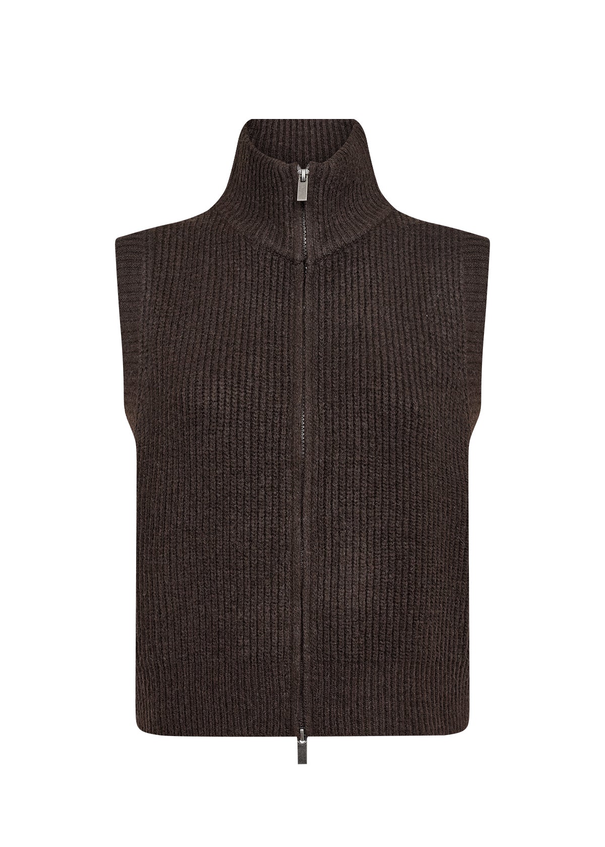 Veste Crème Sans Manches en Tricot à Col Montant