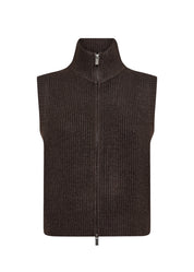 Veste Crème Sans Manches en Tricot à Col Montant