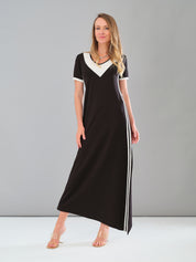 Robe Longue Col en V avec Bandes sur les Côtés