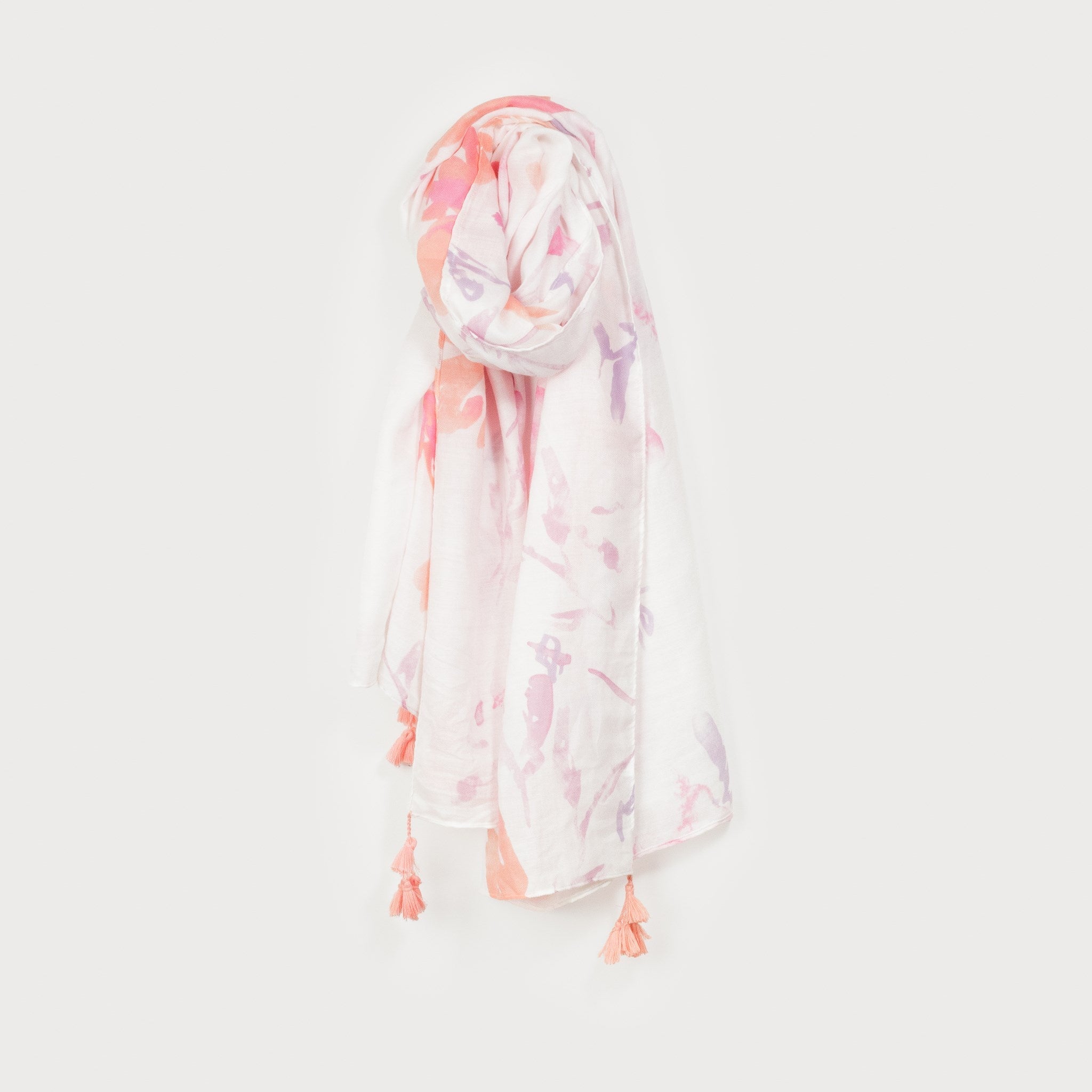 Foulard Léger Imprimé Floral avec Pompons