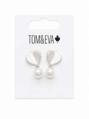 Boucles d'Oreilles Perle avec Coeur Argent