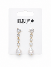 Boucles d'Oreilles Pendantes avecStrauss et Perle d'eaux douce Or