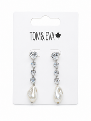 Boucles d'Oreilles Pendantes avec Strauss et Perle d'eaux douce Argent