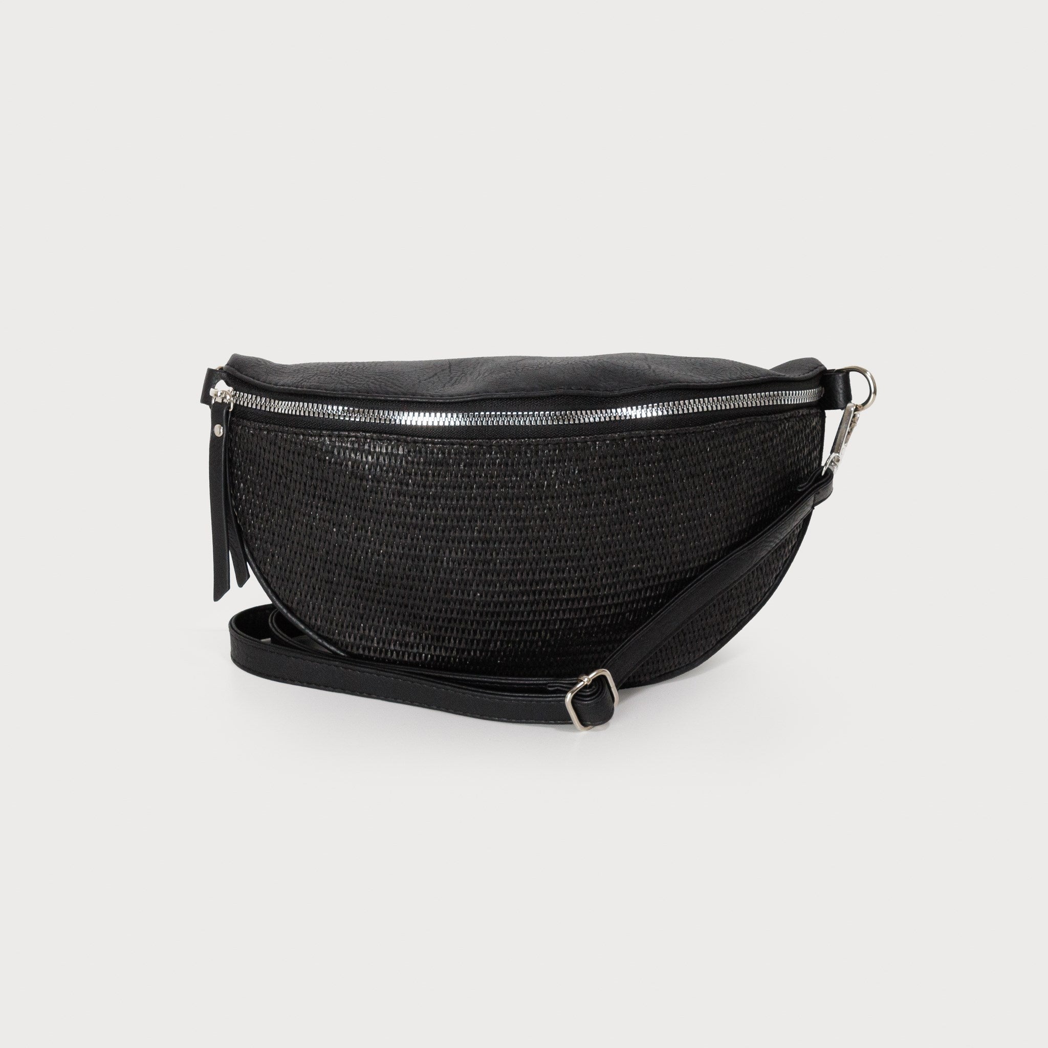 Sac Ceinture en Rafia avec Pochette et Ganse Ajustable