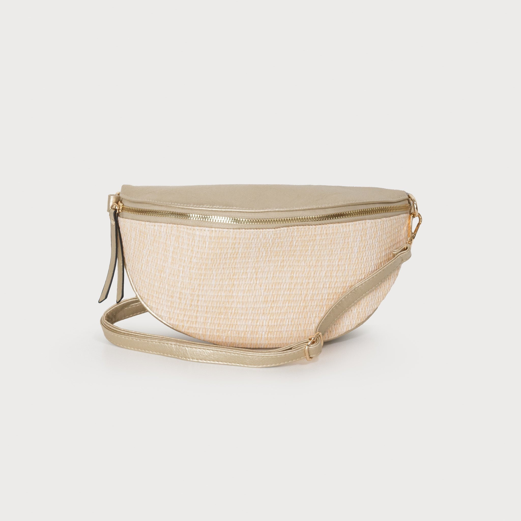 Sac Ceinture en Rafia avec Pochette et Ganse Ajustable