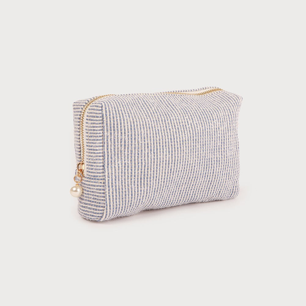 Petite trousse à cosmétiques bleue scintillante avec fermeture éclair perlée