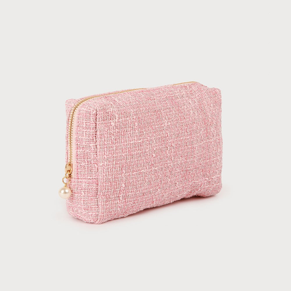 Petite trousse à cosmétiques rose scintillante avec fermeture éclair perlée