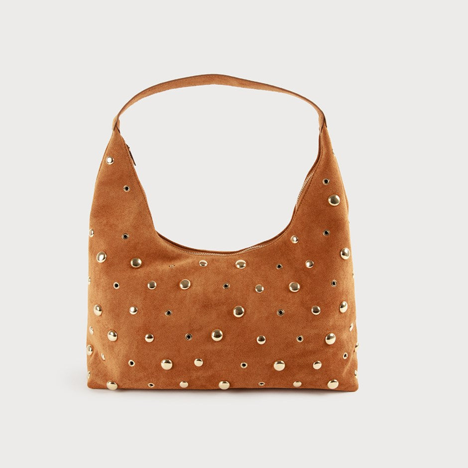 Sac Hobo en Faux Suède à Mégaclous Brun Caracol, vue du produit