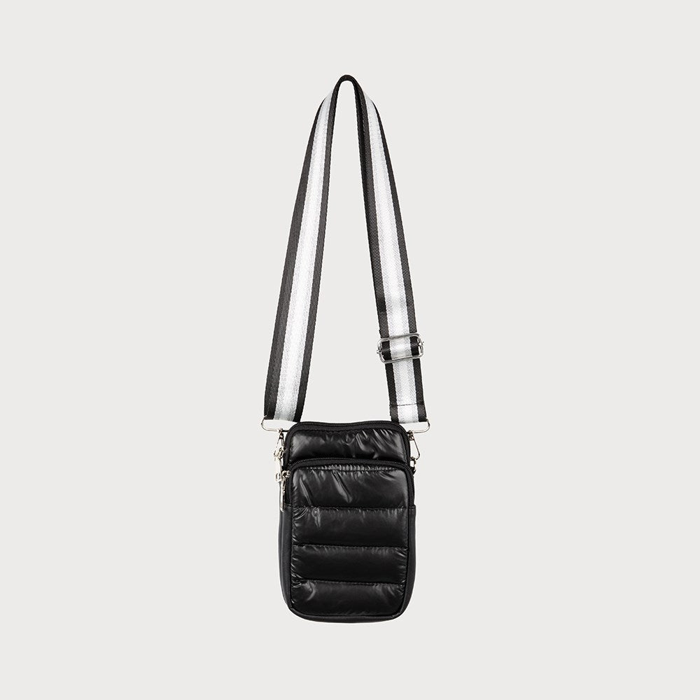 Petit sac bandoulière noir matelassé avec deux pochettes zippées