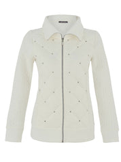 Cardigan en tricot léger pour femme, de couleur ivoire. Tissu doux 70% polyester, 27% viscose, 3% élasthanne. Marque Dolcezza.