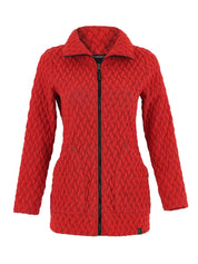 Cardigan en tricot gaufré pour femme, texture en relief. Tissu 70% polyester, 27% viscose, 3% élasthanne. Marque Dolcezza.