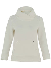 Chandail en tricot pour femme, de couleur ivoire, avec un col châle drapé. Composition 75% coton, 25% polyester. Marque Dolcezza.