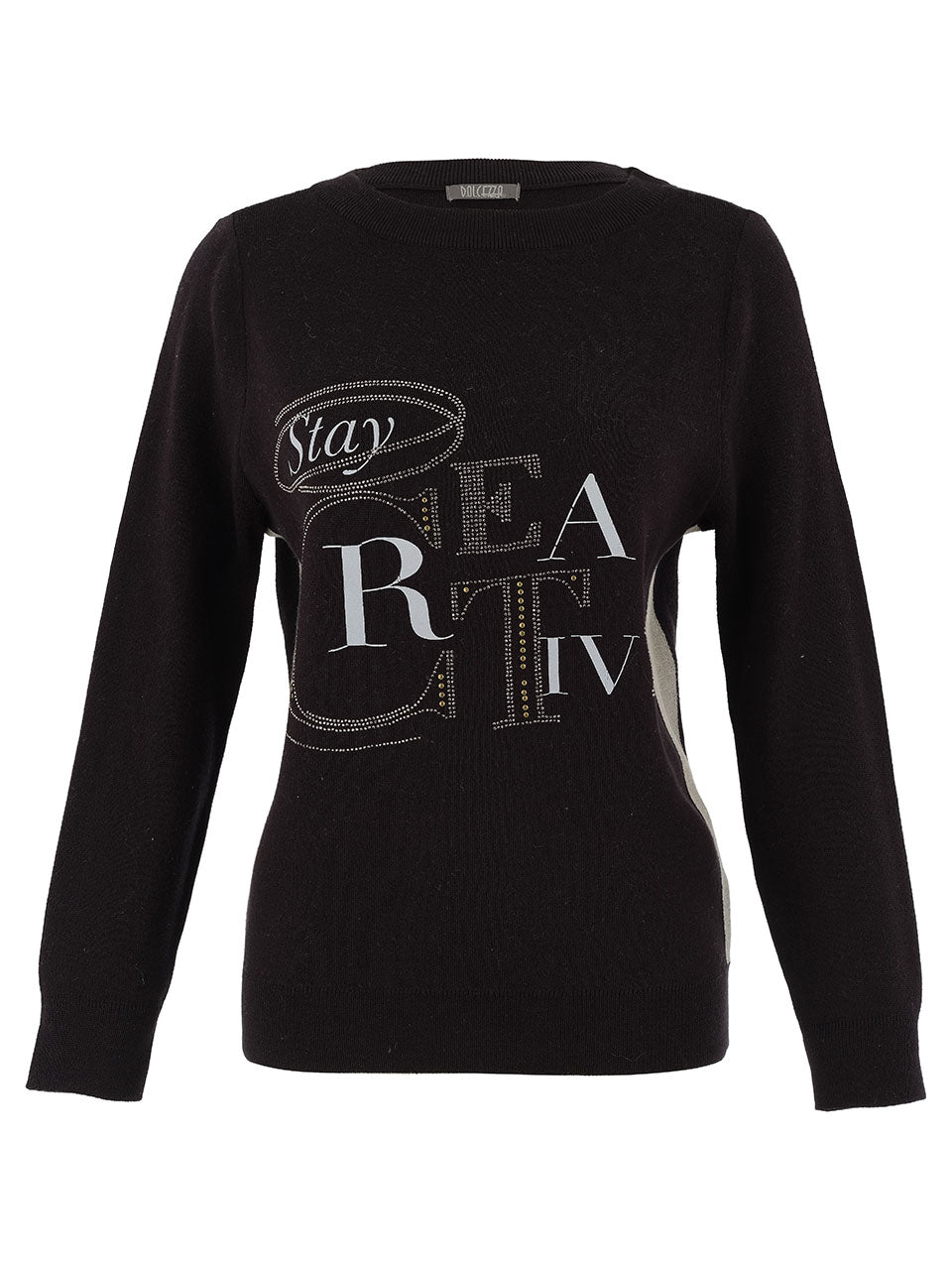 Chandail léger en tricot 100% Coton de marque Dolcezza, orné de strass pour un look chic et décontracté.