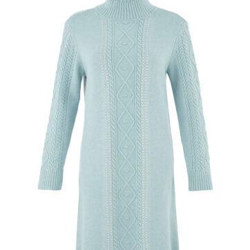 Robe en tricot pour femme, de couleur Aqua (bleu-vert clair) par Dolcezza. Tissu doux et chaud en polyester, acrylique et nylon.