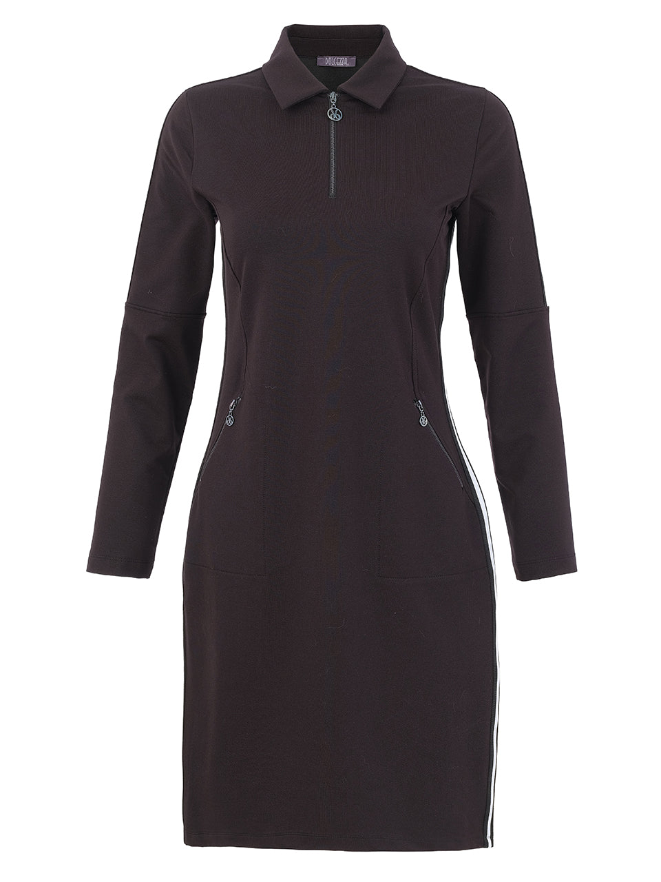 Robe polo noire à demi-zip et bandes contrastantes, vue de face