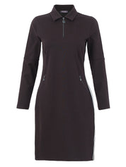 Robe polo noire à demi-zip et bandes contrastantes, vue de face