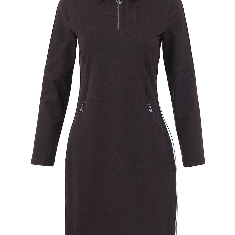 Robe polo noire à demi-zip et bandes contrastantes, vue de face