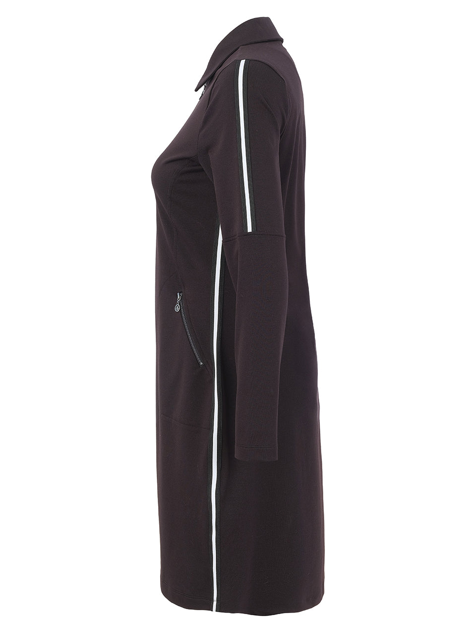 Robe polo noire extensible avec bande contrastante, vue de côté