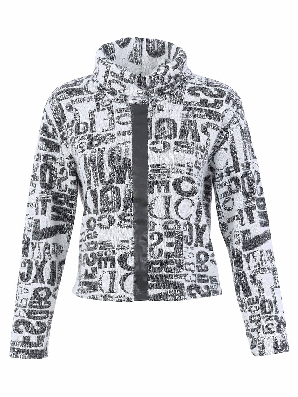 Chandail zippé noir et blanc à col montant et imprimé typographique Dolcezza