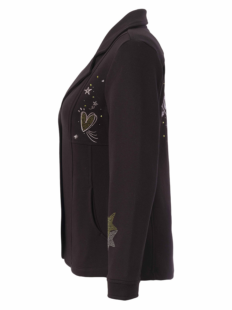 Veston noir à trois boutons avec étoiles cœurs et motifs célestes Dolcezza