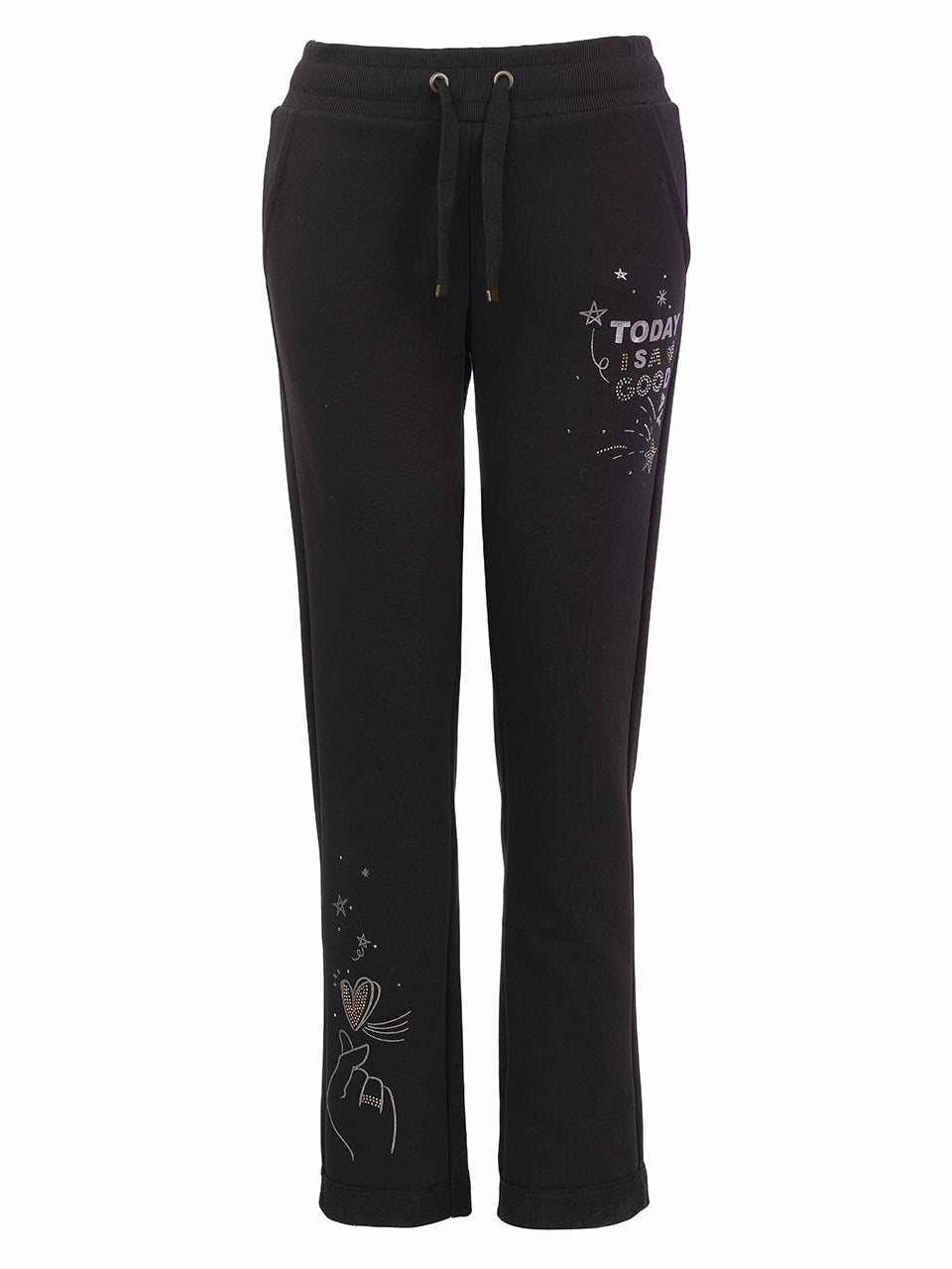 Pantalon noir à enfiler avec cordon et motifs étoilés dorés et blancs Dolcezza