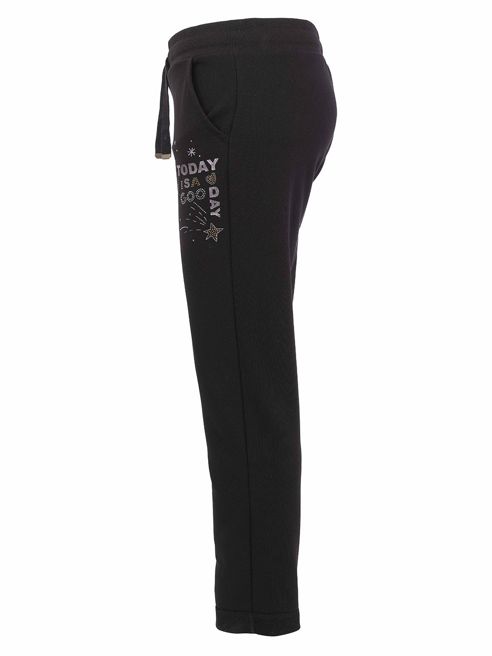 Pantalon noir à enfiler avec cordon et motifs étoilés dorés et blancs Dolcezza