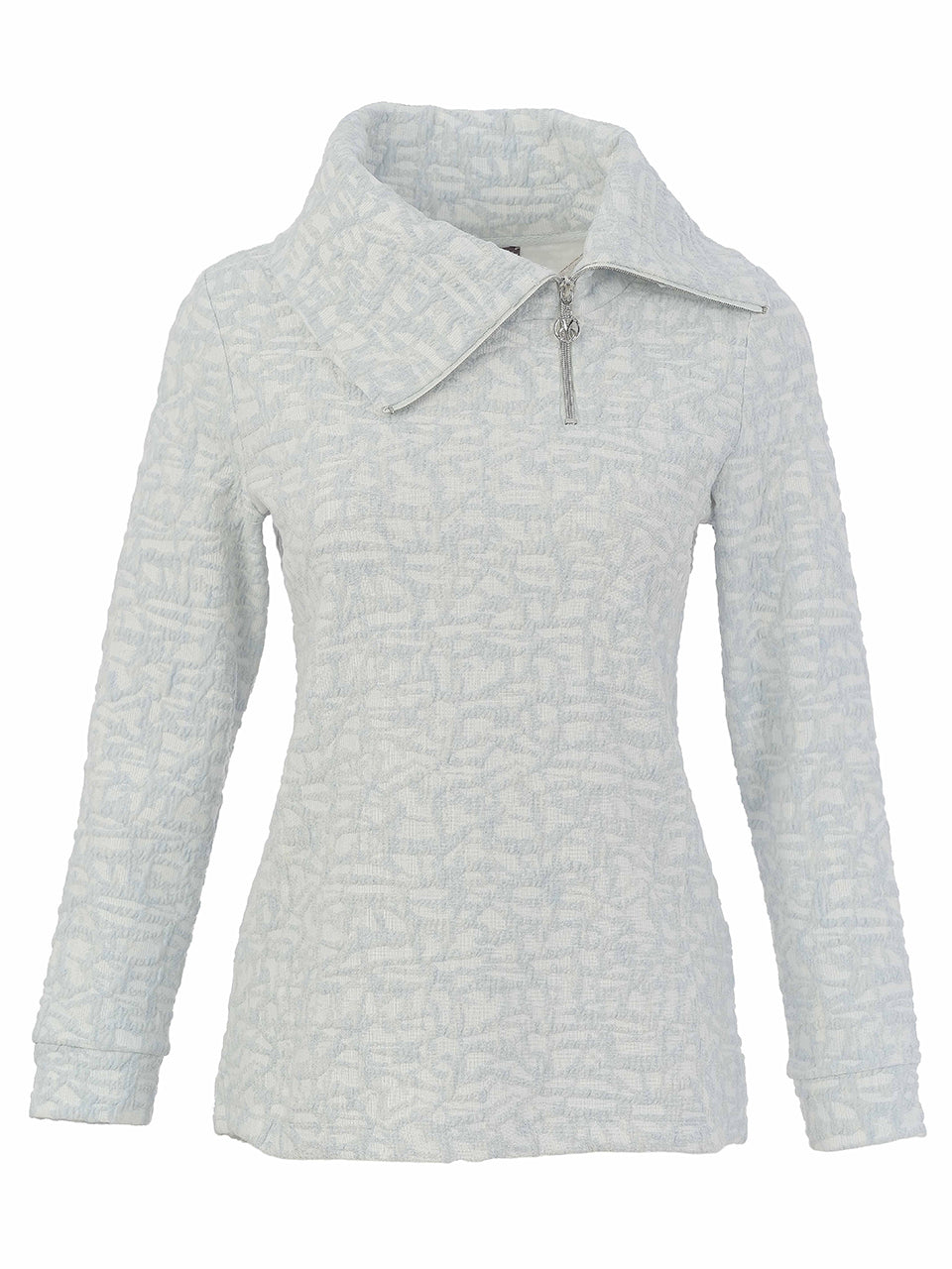 Chandail bleu ciel Dolcezza style 76201, vue de face avec col zippé