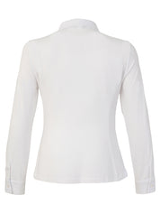 Blouse blanche boutonnée à col pointu avec imprimé abstrait noir gris et jaune Dolcezza
