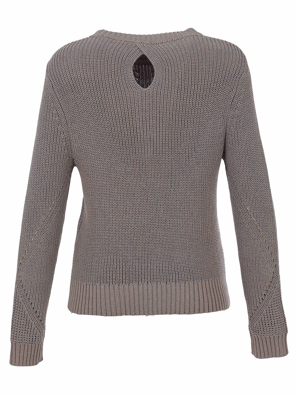 Chandail en tricot gris pâle métallisé à mailles ajourées et ouverture au dos Dolcezza