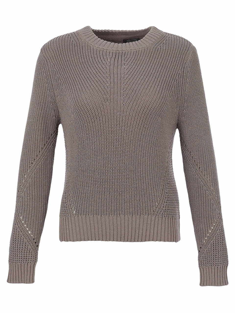 Chandail en tricot gris pâle métallisé à mailles ajourées et ouverture au dos Dolcezza