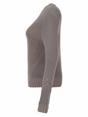 Chandail en tricot gris pâle métallisé à mailles ajourées et ouverture au dos Dolcezza
