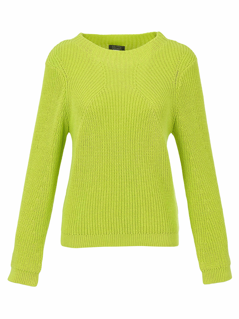Chandail côtelé lime en coton à col rond et manches longues Dolcezza