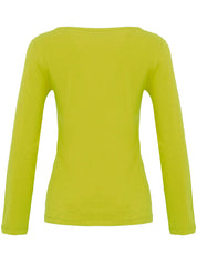 Chandail uni lime à col rond et manches longues en coton extensible Dolcezza