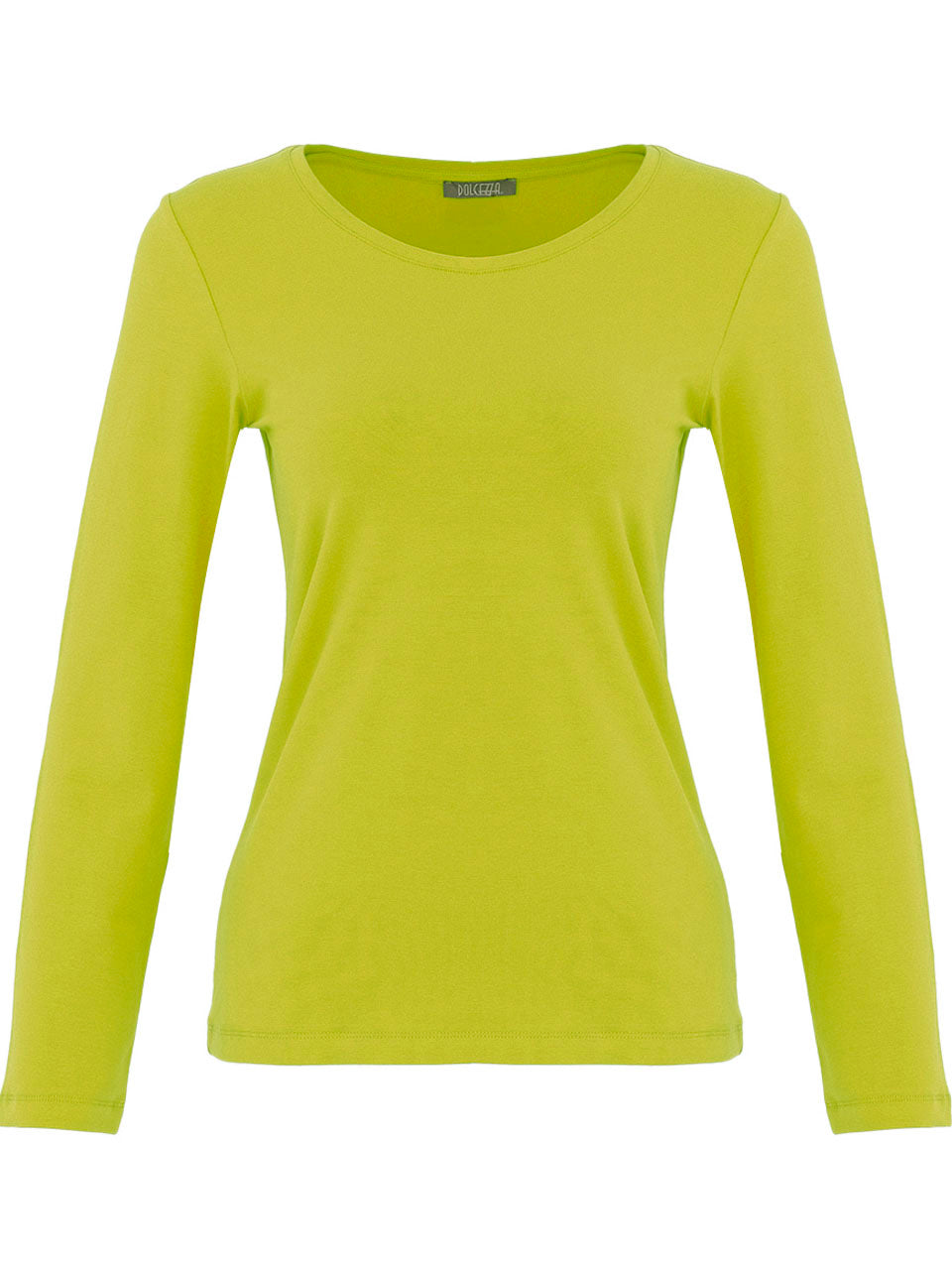 Chandail uni lime à col rond et manches longues en coton extensible Dolcezza